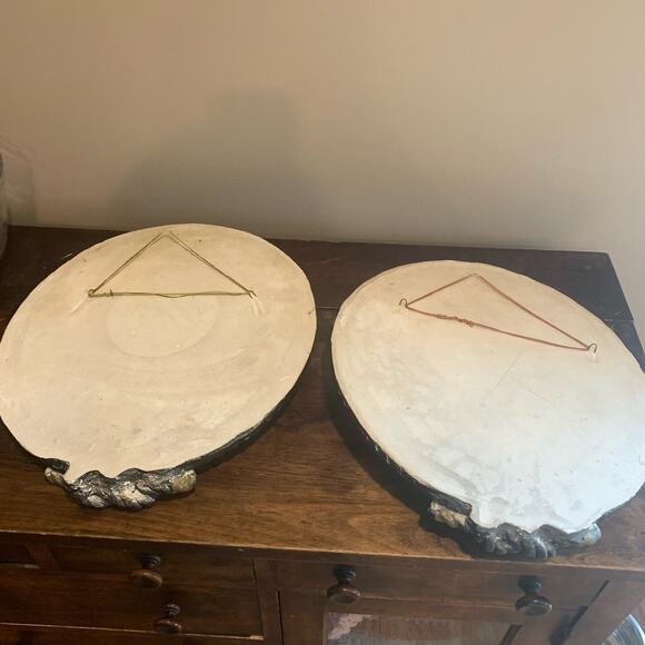 Vintage‎ MCM Mid Century Chalkware Asian Man Woman large 3D Wall Hanging Set - Picture 7 of 9